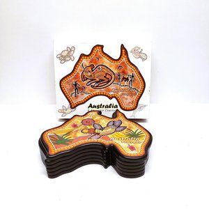 Souvenir Australia Shaped Coasters Colorful Animal Cork Backed Down Under Set x6